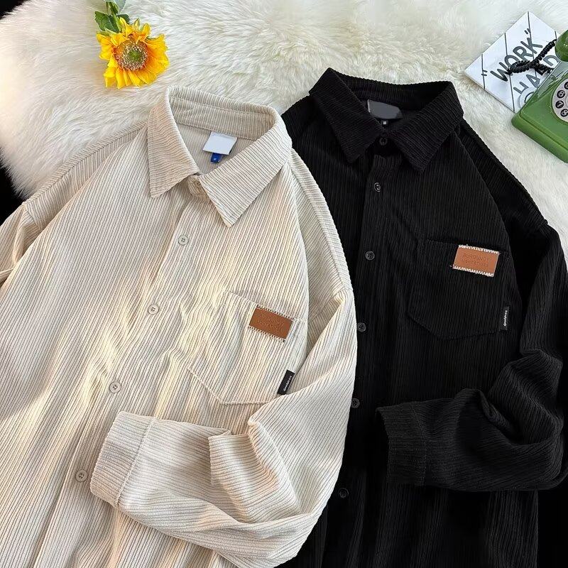 Long-sleeved corduroy shirt for men, spring and autumn style, loose inner, American retro trendy high-end shirt jacket for boys