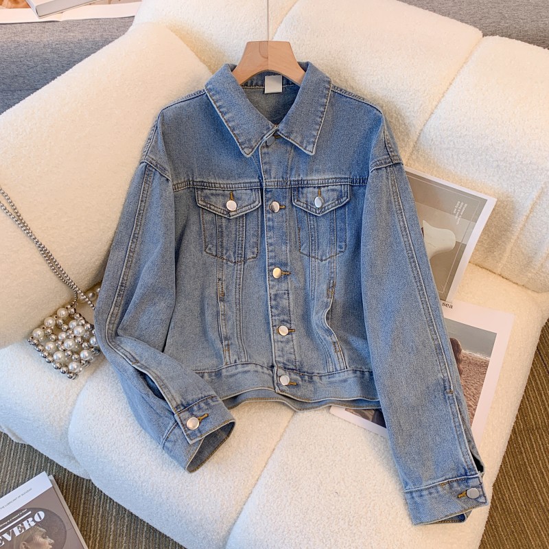 Autumn and winter new retro denim jacket women's short versatile jacket cardigan single-breasted long-sleeved top