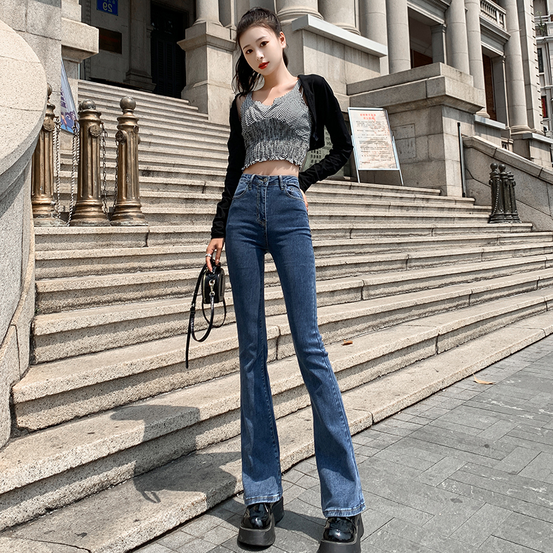 Small American retro micro-flare jeans for women new tall and slim high-waisted stretch pants