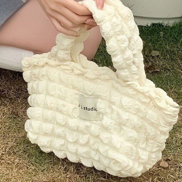 Bubble handbag, portable bag, canvas bag, casual, lazy style, solid color zipper shopping bag