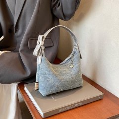 Niche design denim hand-held small square bag for women 2024 new trendy fashion diamond-encrusted retro single shoulder crossbody bag