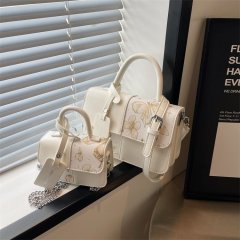 Textured small handbag women's bag 2024 new trendy fashion printed shoulder bag contrasting color single shoulder crossbody small square bag