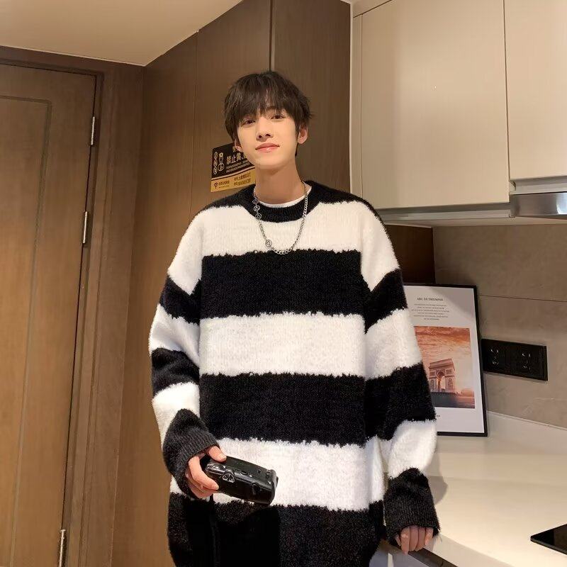 Knitted sweater for men Korean style trendy striped color matching handsome and versatile winter new ins sweater