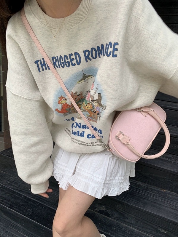 Sweet cool wind forest zoo two-color printed round neck pullover sweatshirt 2024 new top