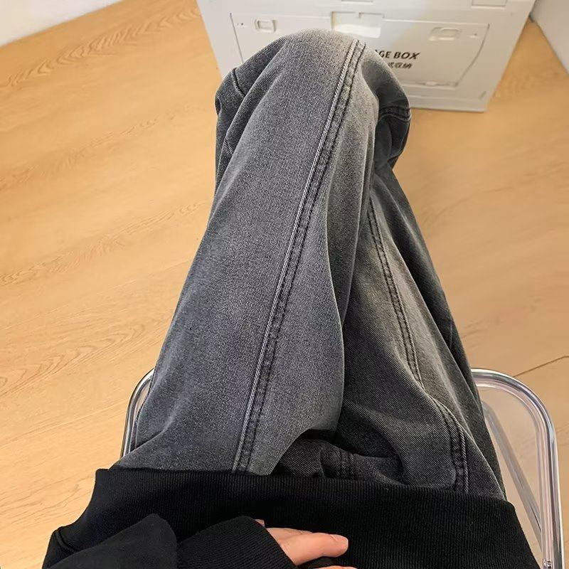 Retro jeans men's loose straight high street fashion brand American street vibe wide leg long pants
