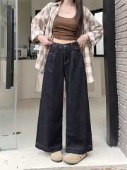 Wide-leg jeans for women, spring and autumn 2024 new slim, loose design, flared straight pants