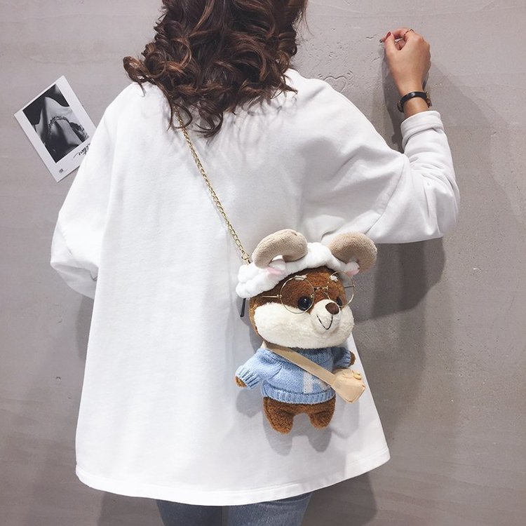Autumn and winter plush small bag for women 2024 new trendy cute bear doll bag cartoon chain shoulder crossbody bag