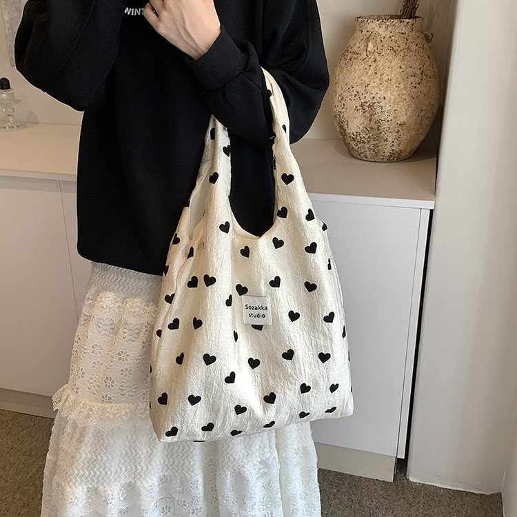 New texture love canvas shoulder vest bag large capacity handbag cosmetic bag student armpit bag
