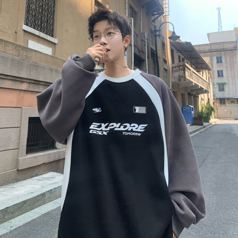 Autumn new style Hong Kong style outdoor large size American high street color matching sweatshirt M-5X HW24794-P60