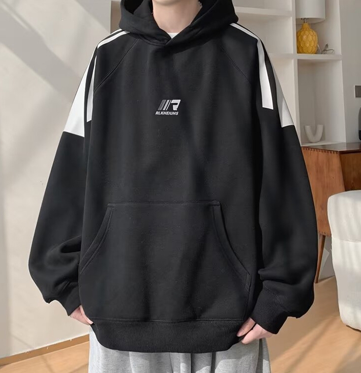 Winter heavy trend simple velvet pullover hooded thermal sweatshirt for men