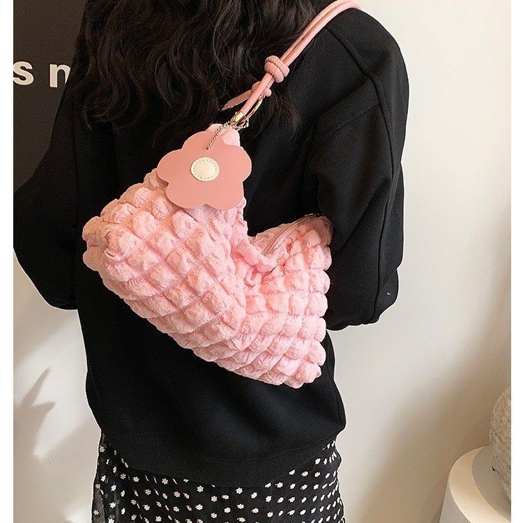 Pleated large-capacity fashionable Korean solid color small fresh knotted shoulder strap small bag for women 2024 new crossbody bag for women