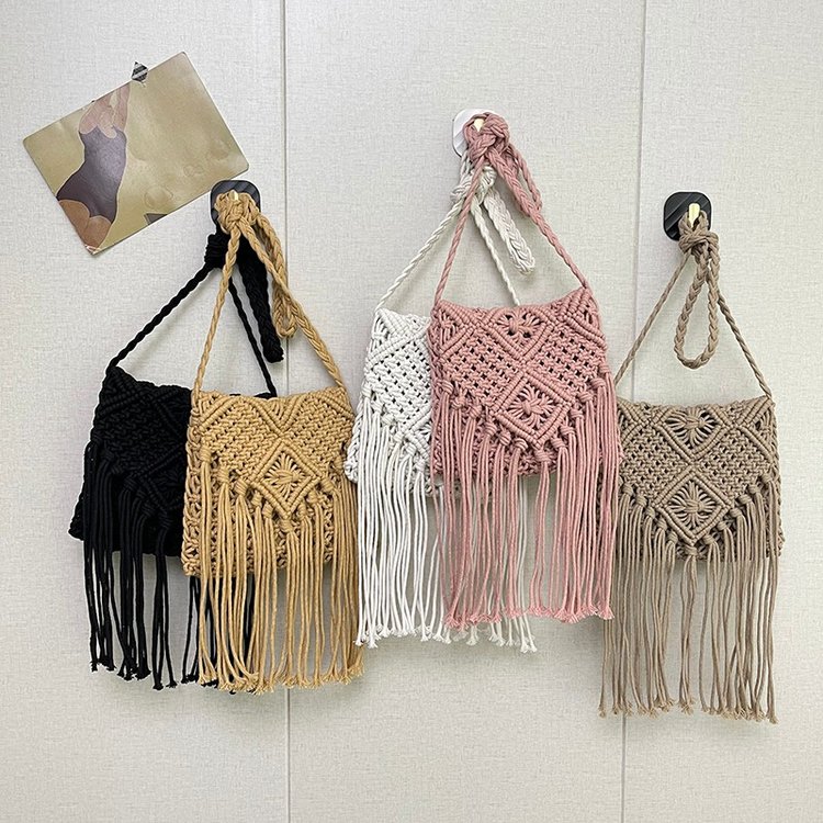 Women's shoulder crossbody backpack woven hollow tassel bag handwoven beach bag Korean style fashionable women's bag