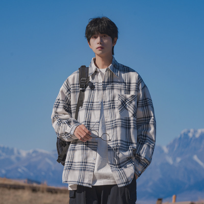 Japanese literary style men's long-sleeved shirt new autumn casual loose couple