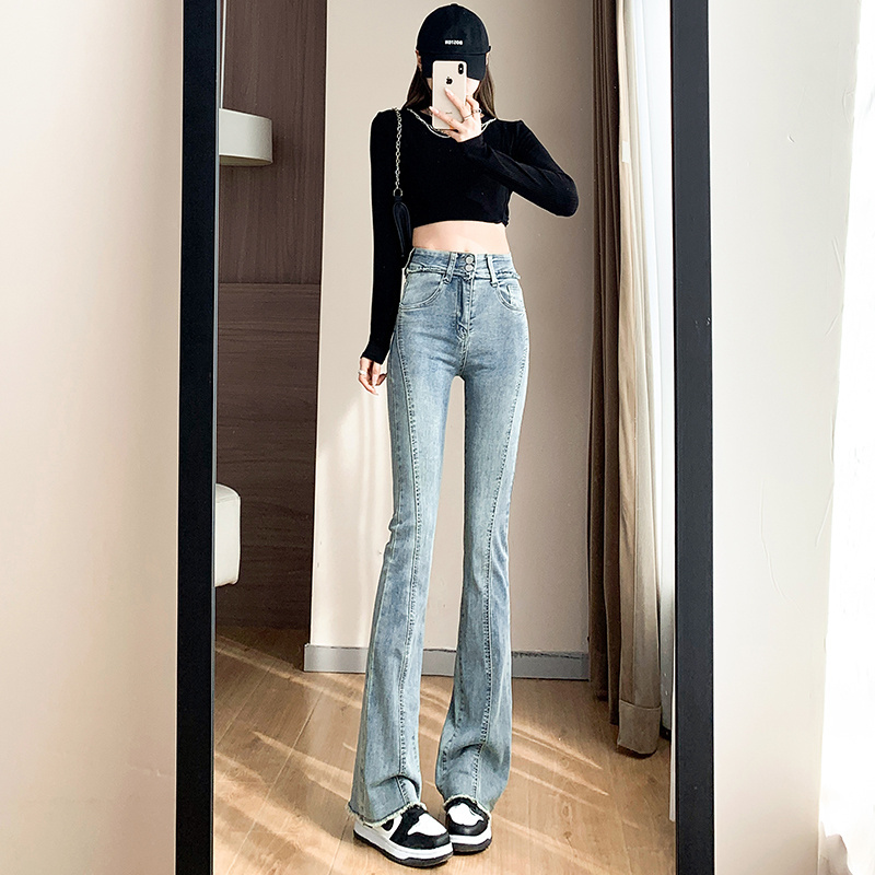 Micro-flared retro jeans for women, new high-waisted slimming high-street ins trendy stretch pants