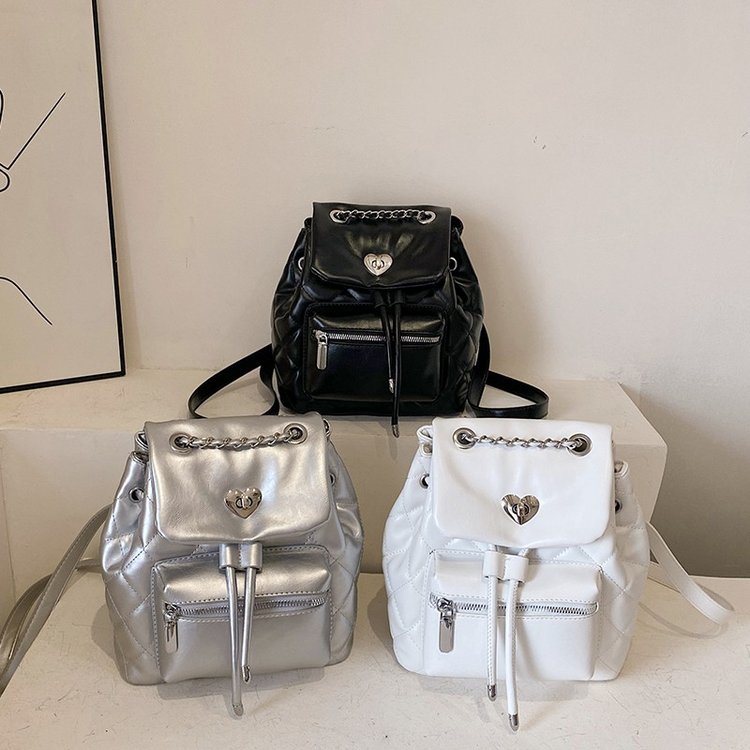Niche rhombus backpack women's bag women's 2024 fashion new backpack single shoulder fashion casual chain bucket bag