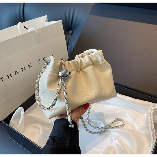 Bags for women 2024 spring and summer new small square bag Korean pleated portable crossbody bag chain armpit cloud shoulder bag