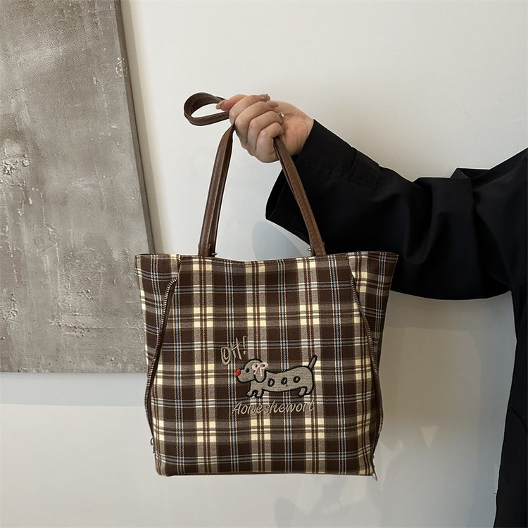Maillard Style Bag Women's 2024 New Large Capacity Plaid Crayon Dog Commuting Shoulder Bag Backpack