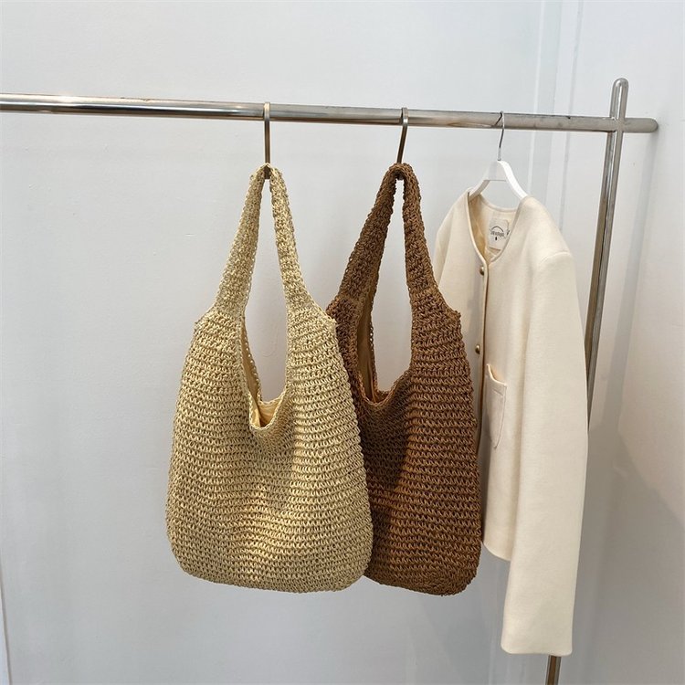 Fashionable and simple shoulder bag 2024 new summer casual seaside vacation straw bag large capacity beach bag