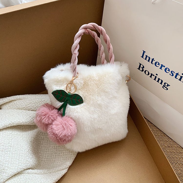 Cherry plush handbag for women, fashionable and sweet shoulder crossbody chain bag, cherry bag, plush bag