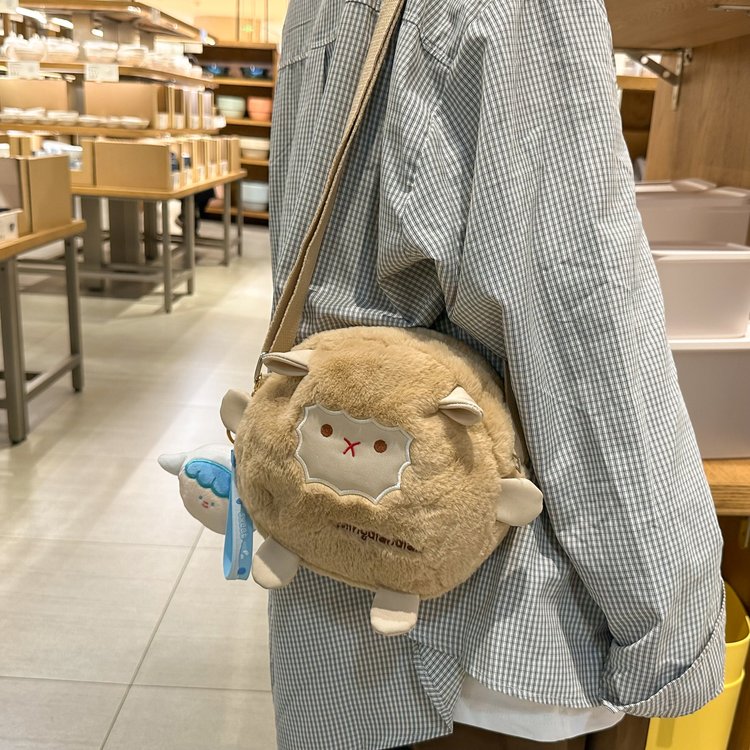 Cartoon little white wool velvet bag women's cross-body bag cute girls daily outing mobile phone storage shoulder bag