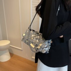 Niche texture sequin chain small bag women's new versatile French fashion cross-body small square bag shoulder bag