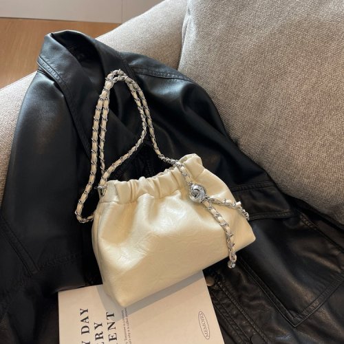 Bags for women 2024 spring and summer new small square bag Korean pleated portable crossbody bag chain armpit cloud shoulder bag
