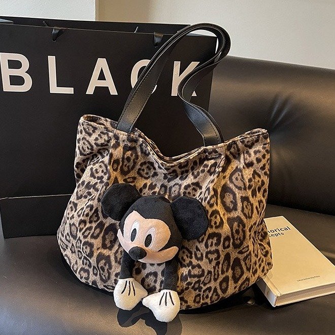 Leopard print canvas women's bag 2024 new shoulder tote bag large capacity commuter bag