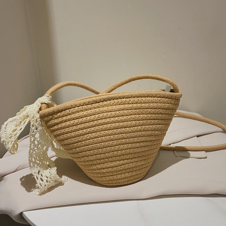 Woven bag women's straw bag 2024 new trendy fashion versatile ins crossbody bag seaside vacation bag bucket bag