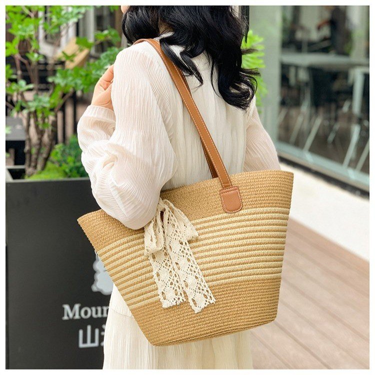 Summer woven bag for women 2024 new fashion retro beach bag versatile casual vegetable basket casual bucket bag