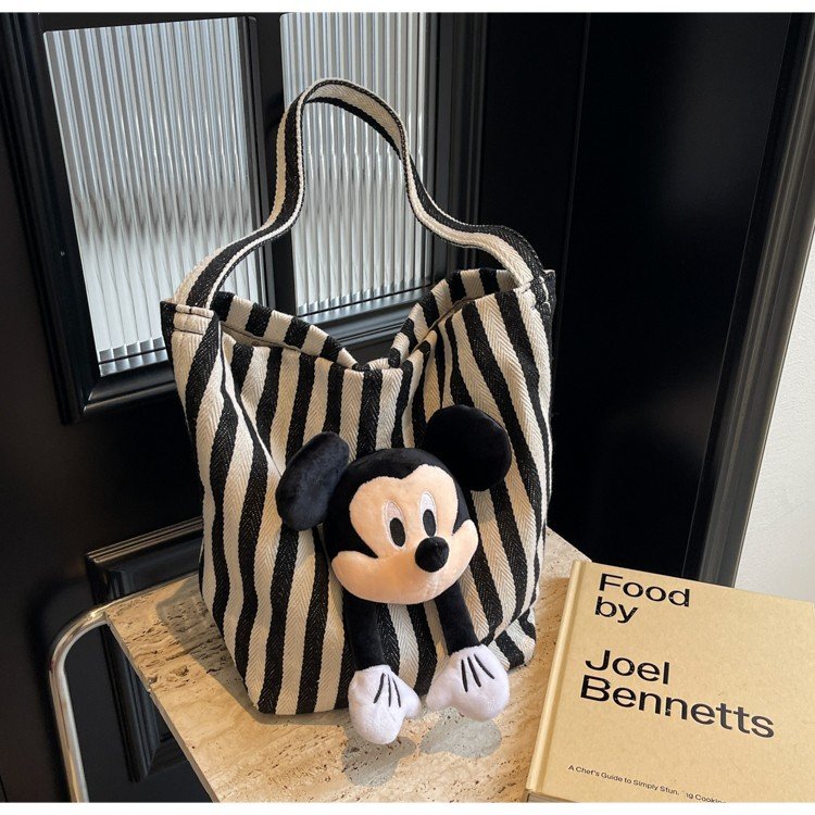 Large capacity tote bag women's shoulder bag commuter handbag storage canvas bag striped handbag wholesale