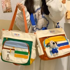 Contrast color large-capacity crossbody bag fresh and cute ins shoulder tote bag new cute female student handbag