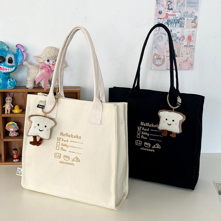 Embroidered Canvas Bag Women's Large Capacity Bag 2024 New Primary and Secondary College Students Tutorial Bag Portable Shoulder Bag
