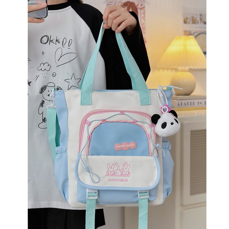 Student cute junior high school student portable crossbody bag versatile large capacity casual contrast color class shoulder tote bag