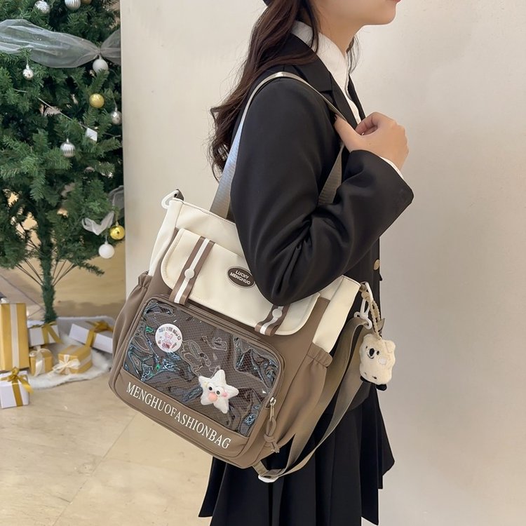 Canvas women's one-shoulder Japanese large-capacity handbag carrying school bag school bag student versatile tutoring bag crossbody bag
