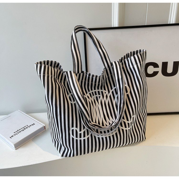 ins large capacity canvas bag women's handbag 2024 new summer striped shoulder bag versatile casual tote bag