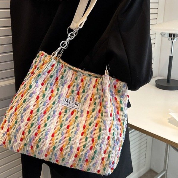 Knitted bag women's large capacity new high-end texture shoulder bag this year's popular summer commuter tote bag