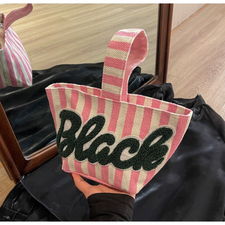 Striped handbag bag for women, towel embroidered letter mobile phone bag, cute small shoulder bag for commuting, fashionable tote bag for women