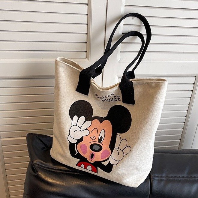 Japanese cartoon canvas bag for female middle school and high school students attending class portable book bag large capacity shoulder commuter tote bag