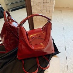 Silver travel backpack for women 2024 new trendy red shoulder bag large capacity bucket bag multi-purpose commuter backpack