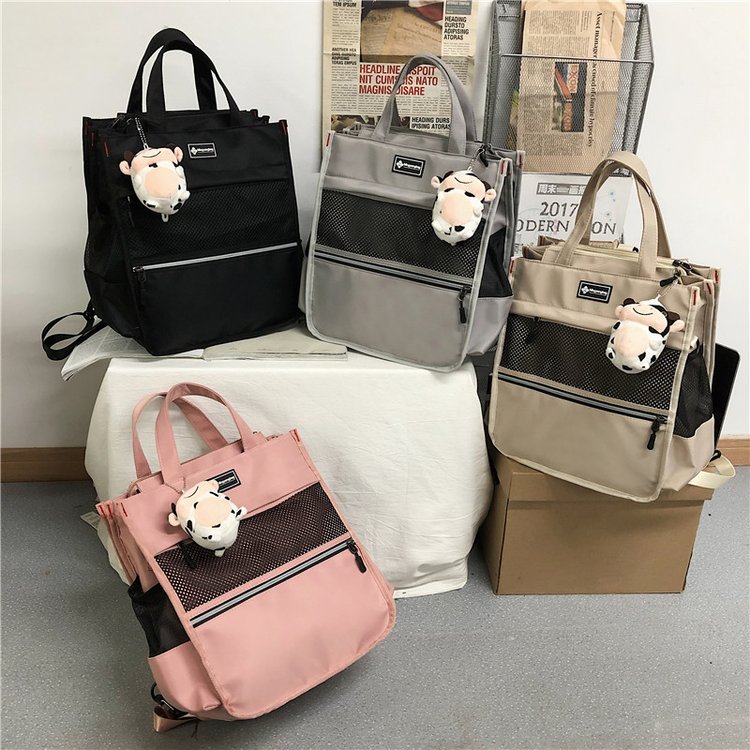 Korean double-layer large-capacity junior high school student homework tote bag, college style multi-purpose backpack, tutoring bag, cross-body bag