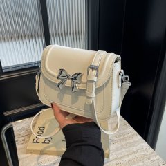 Textured and stylish small bag for women 2024 new popular solid color crossbody bag fashionable bow small square bag crossbody bag