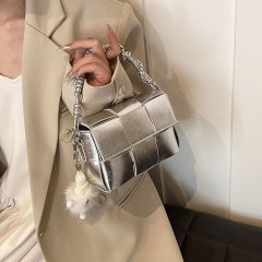 High-end silver bag for women 2024 summer new style shoulder bag, fashionable and versatile hand-held woven bag