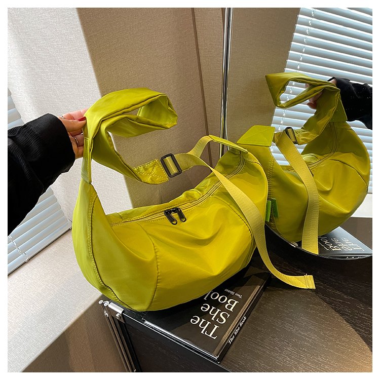 Nylon cloth bag for women, large capacity, new style, trendy texture, spring and summer wide-band shoulder crossbody bag, popular dumpling bag