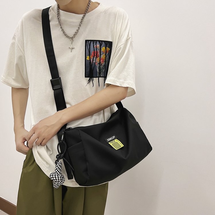 Crossbody bag men's trendy brand ins Japanese style simple solid color large capacity shoulder bag summer new casual girl's shoulder bag