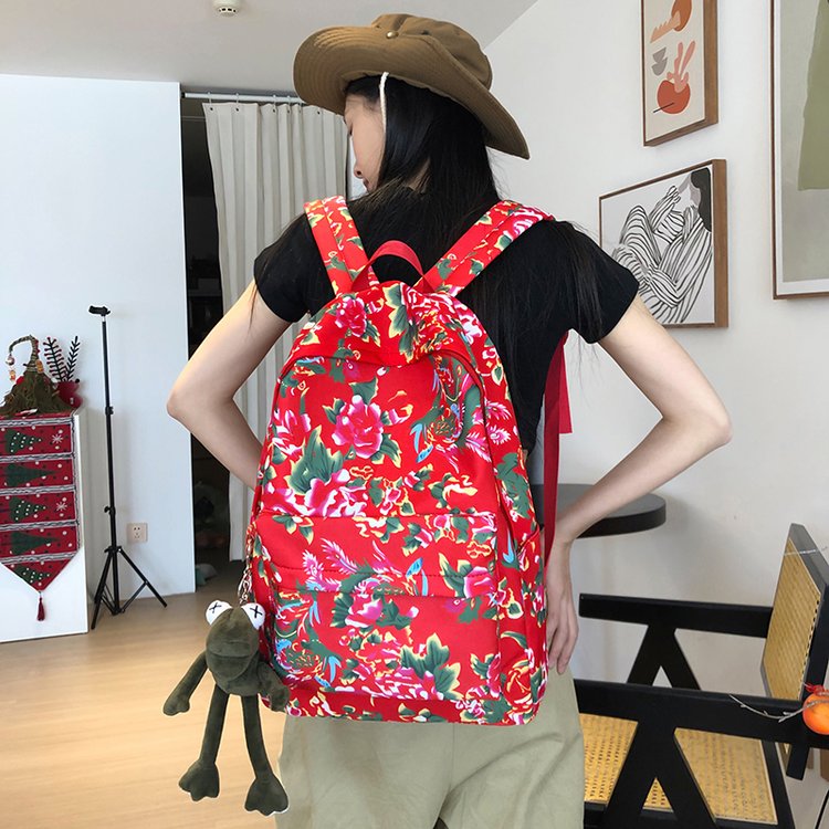 2024 New Northeastern Large Flower Cloth Backpack Internet Popular Male Backpack Student School Bag Short-distance Travel Bag Women
