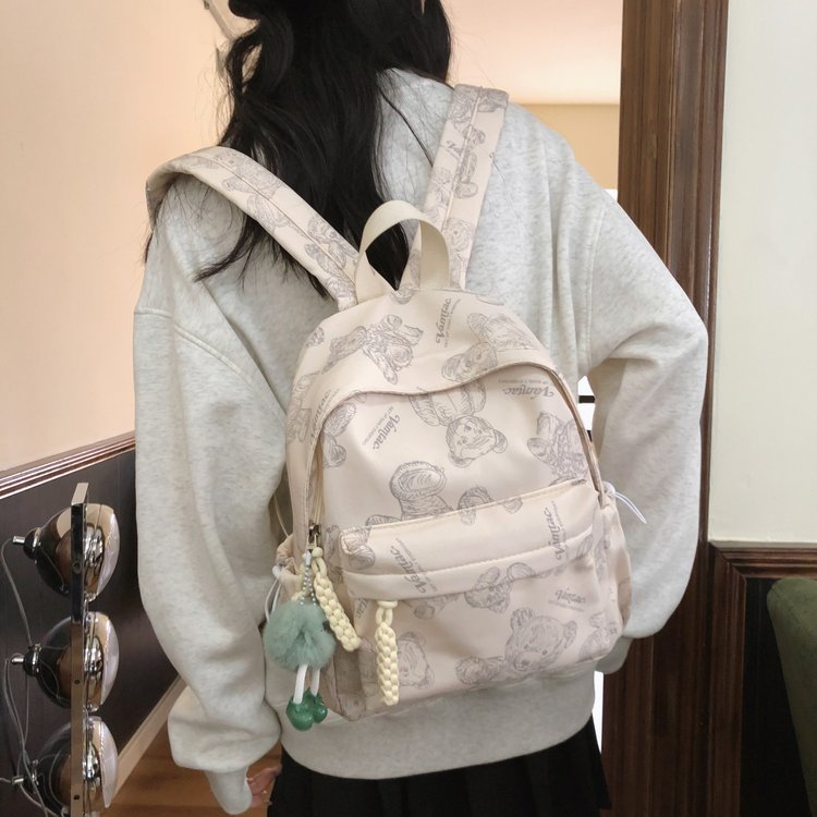 Cute Bear Graffiti School Bag Female College Student Computer Backpack Lightweight Junior High School Student High School Student Travel Backpack Trendy
