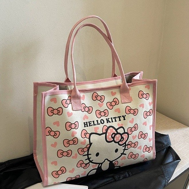 Large Capacity Cartoon Canvas Bag Women's 2024 New Fashion Outing Portable Shopping Bag Mummy Shoulder Tote Bag