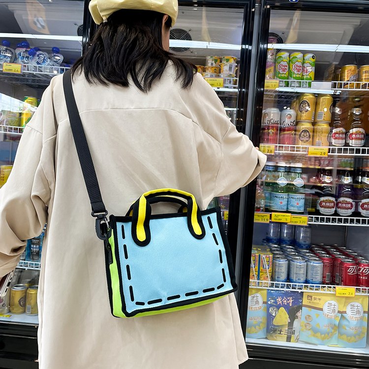 Crossbody bag, Japanese Oxford cloth women's bag, two-dimensional cartoon 2D3D large capacity tote bag, trendy and cool men's and women's mobile phone bag
