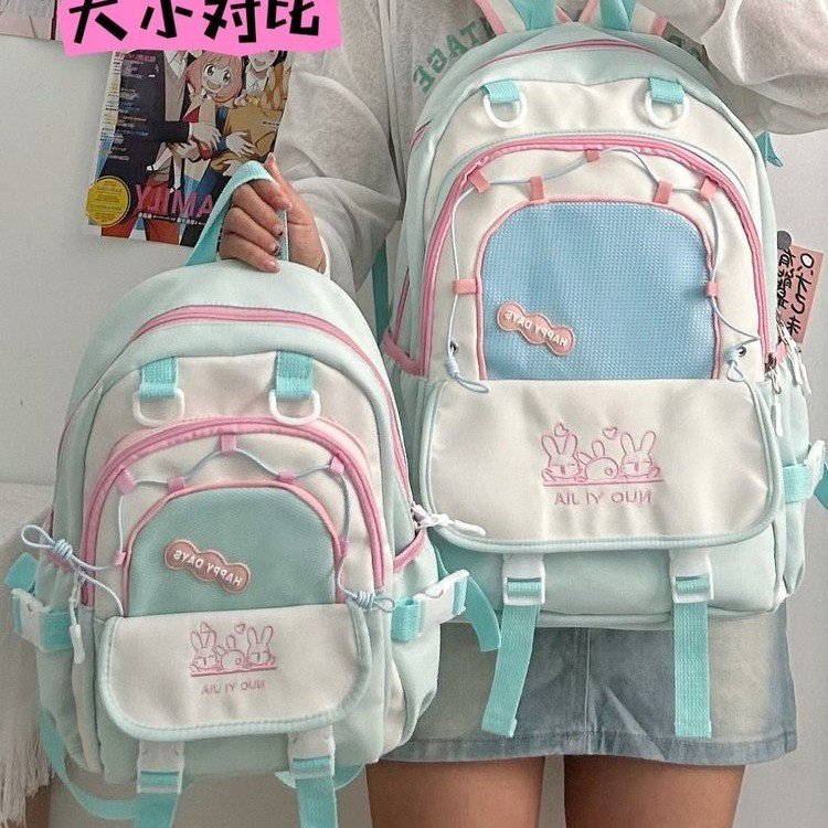 College style cute little fresh contrasting color schoolbag female junior high school girl high school student backpack travel lightweight backpack
