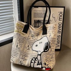 Canvas Bag Women's Summer Large Capacity Bag 2024 New Trendy Cartoon Snoopy Tote Bag Versatile Shoulder Tote Bag